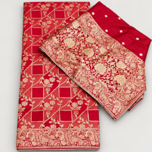 Gulnaar Red & Gold Unstitched Suit Material with Dupatta