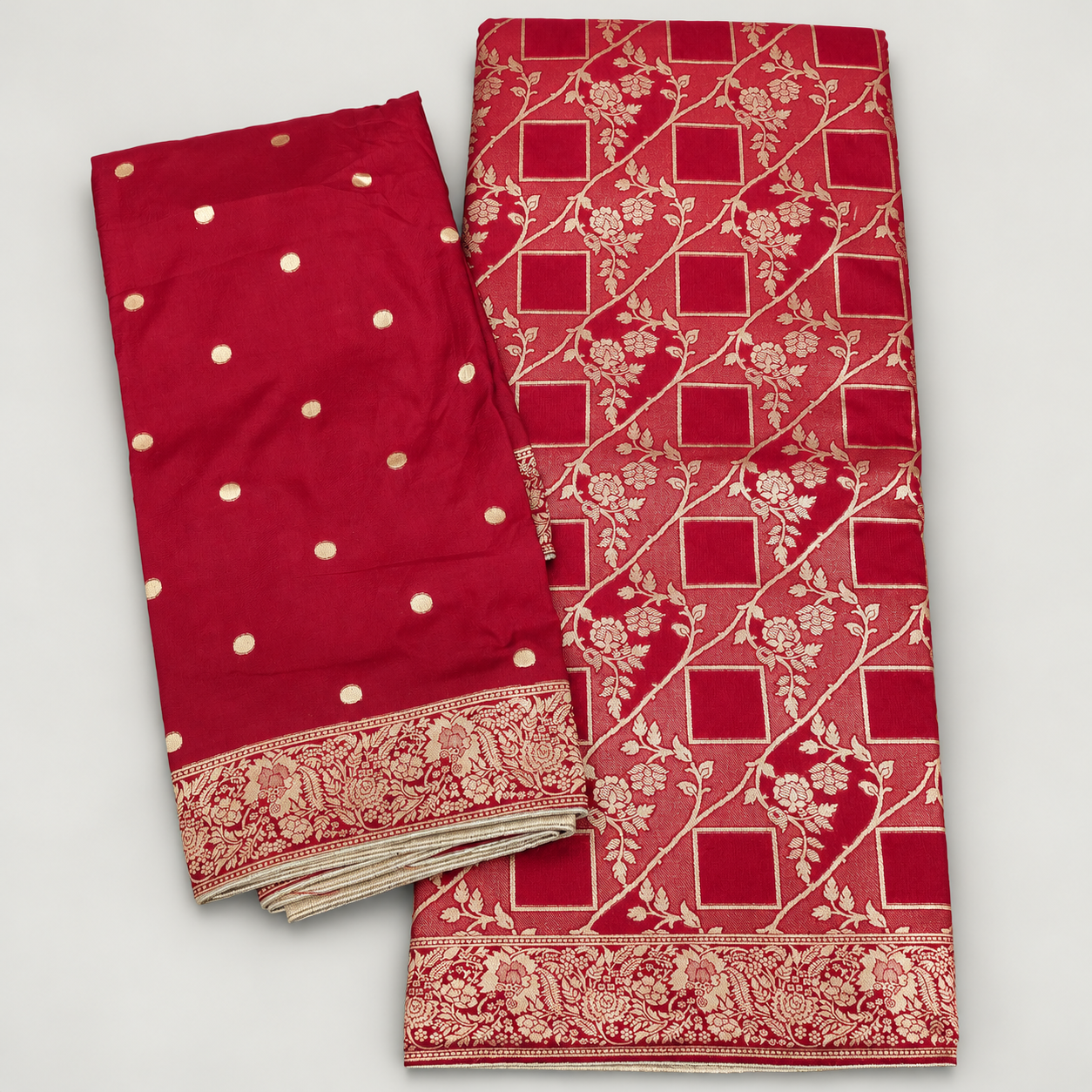 Gulnaar Red & Gold Unstitched Suit Material with Dupatta - Image 2